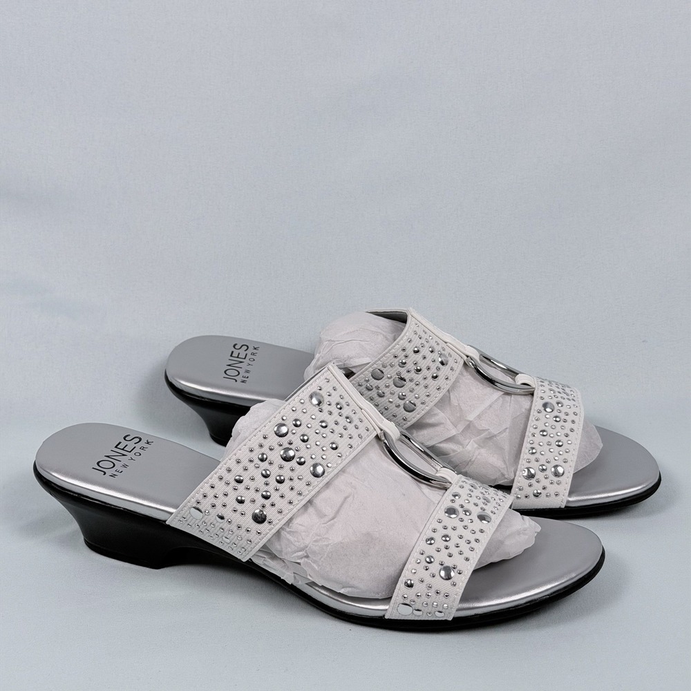 Jones New York  Size-8M Women's Eanna Embellished Slip-On Wedge Sandals White